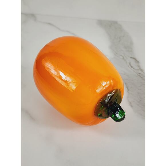 Art Glass Hand Blow Orange Squash Vegetable 5 1/2" Home Decor 90s Vintage - Picture 1 of 10